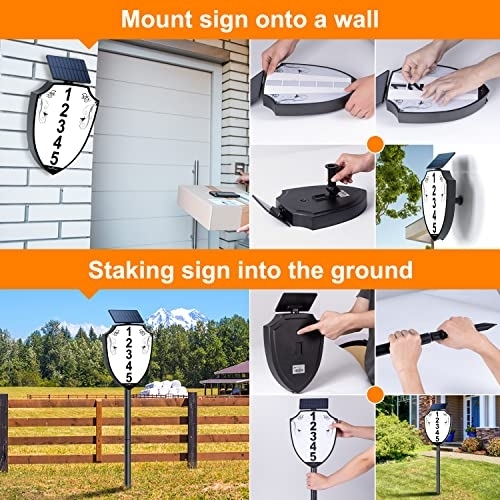 BNT Lighted House Numbers for Outside, Waterproof Solar Address Sign Lights with Auminum Stakes, Outdoor Wall-mounted Address Plaque for Yard, Street, Home, Garden