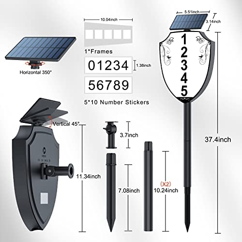 BNT Lighted House Numbers for Outside, Waterproof Solar Address Sign Lights with Auminum Stakes, Outdoor Wall-mounted Address Plaque for Yard, Street, Home, Garden