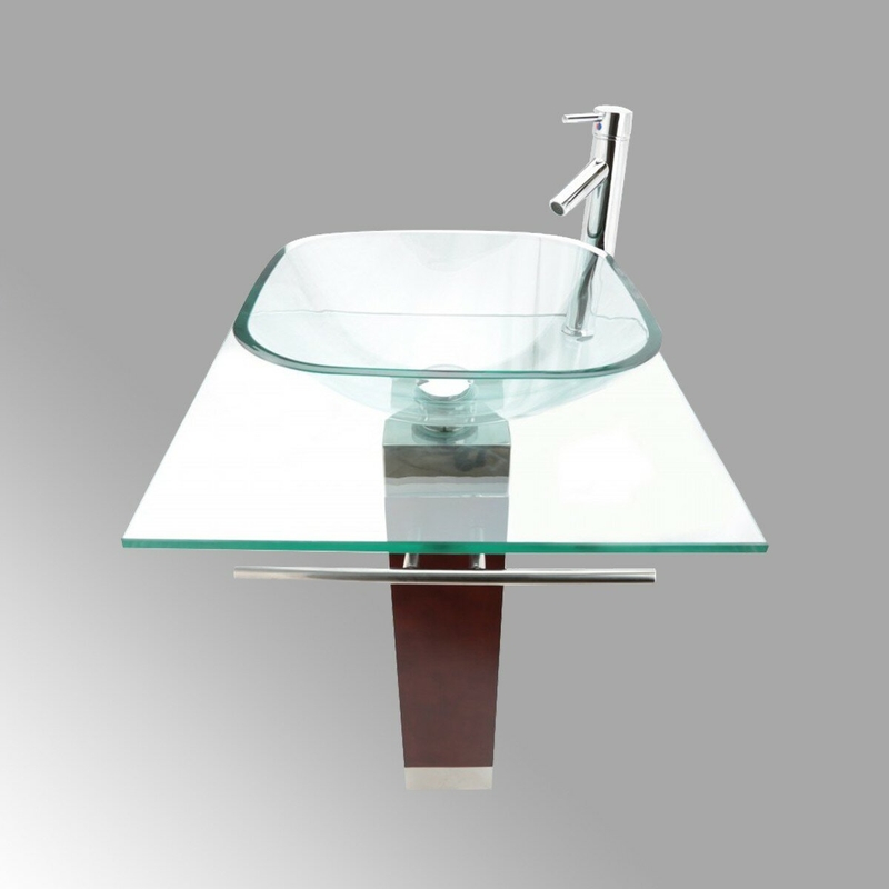 Bohemia 27.5" Tall Clear/Green Glass Square Pedestal Bathroom Sink with Faucet