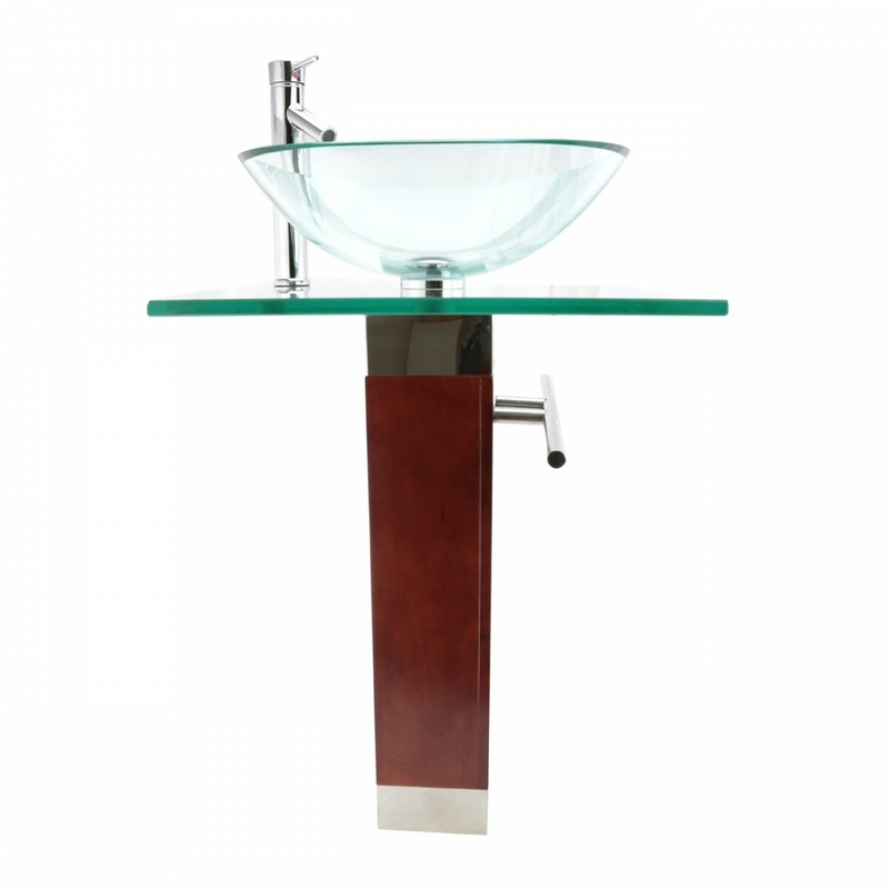 Bohemia 27.5" Tall Clear/Green Glass Square Pedestal Bathroom Sink with Faucet