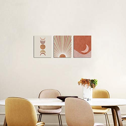 Boho Decor Mid Century Modern - Minimalist Wall Art Bohemian Terracotta Sun Moon Mountain Posters Prints Neutral Home Bedroom Kitchen Girls Room Decorations Zen Aesthetic Paintings 8X10inches Unframed