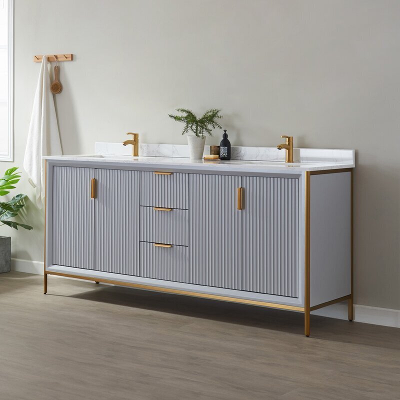 Bold Double Vanity with Storage Tower in the Middle