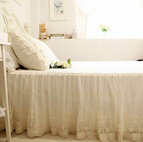TWIN Bedskirt Dust Ruffle Ivory Crochet Edge 15” Drop New In Package Pine Cone 
