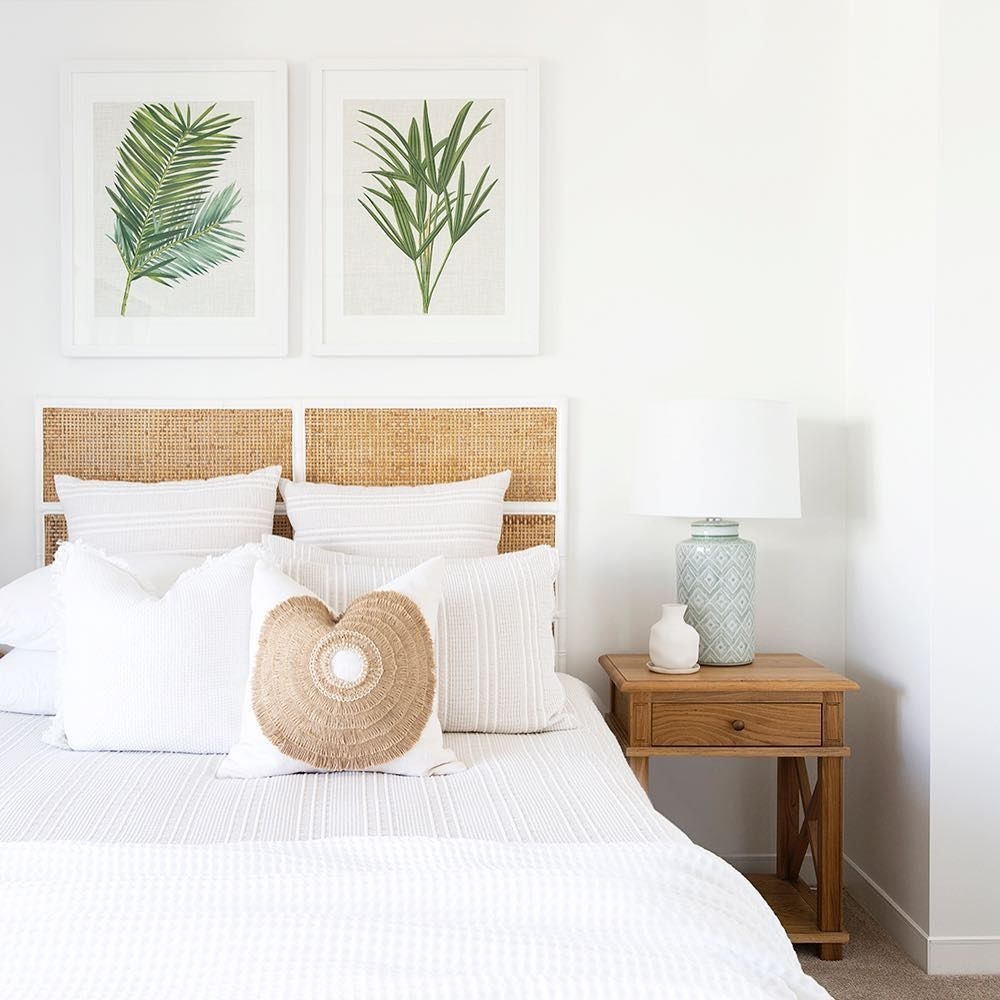 Bright Bedroom With Stylish Palm Art