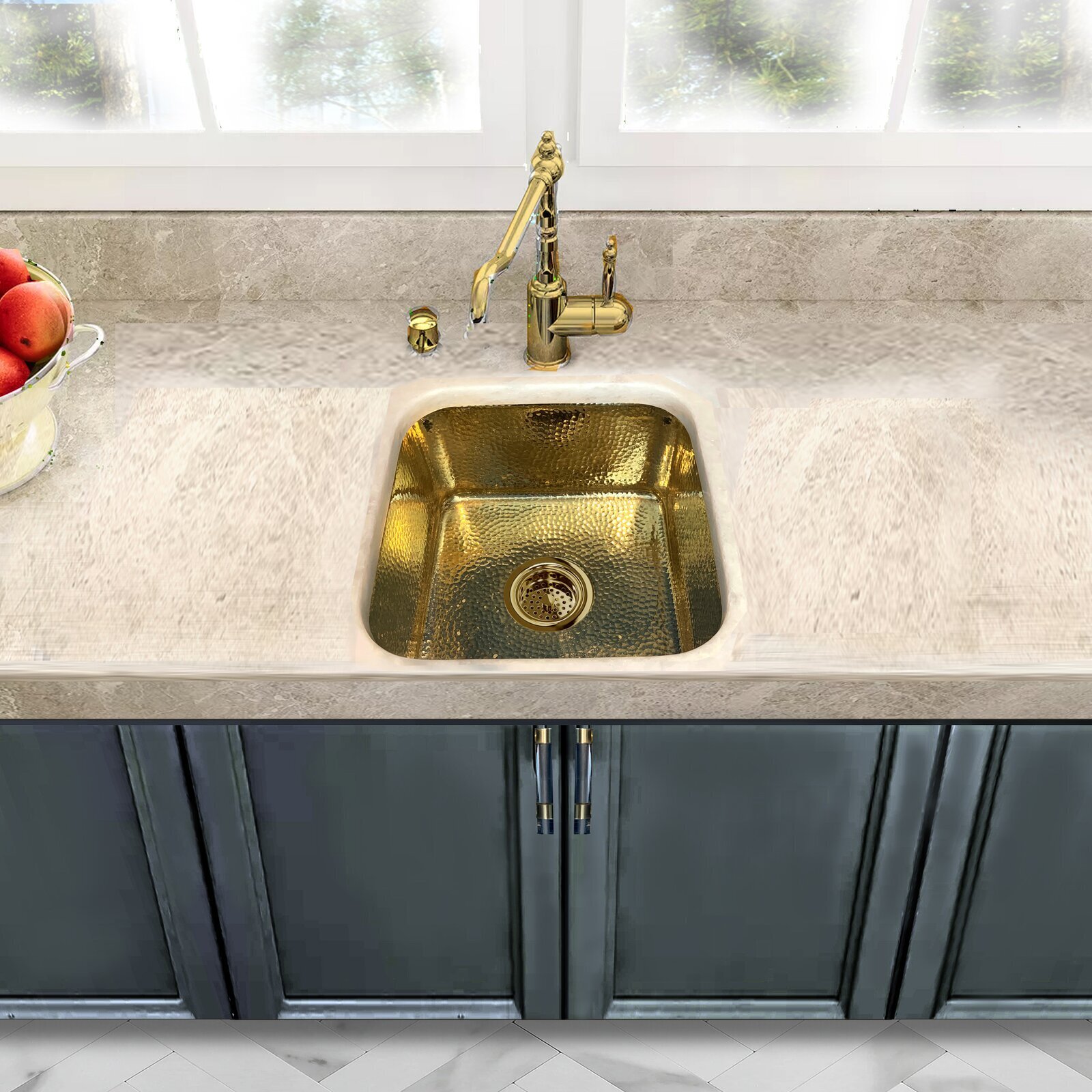 Stunning Exterior Hammered Brass Sink Smooth Finish Inside