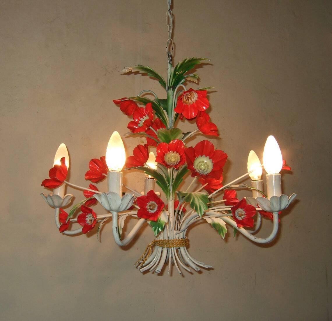 Brightly Colored French Toleware Chandelier 