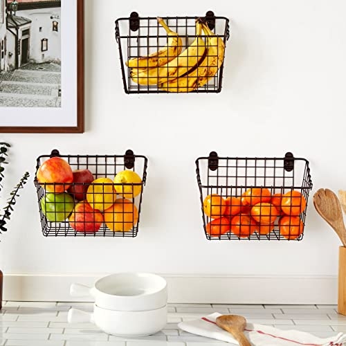 Bronze Wall Mounted Fruit Baskets for Storage (10.25 x 7.5 In, 3 Pack)