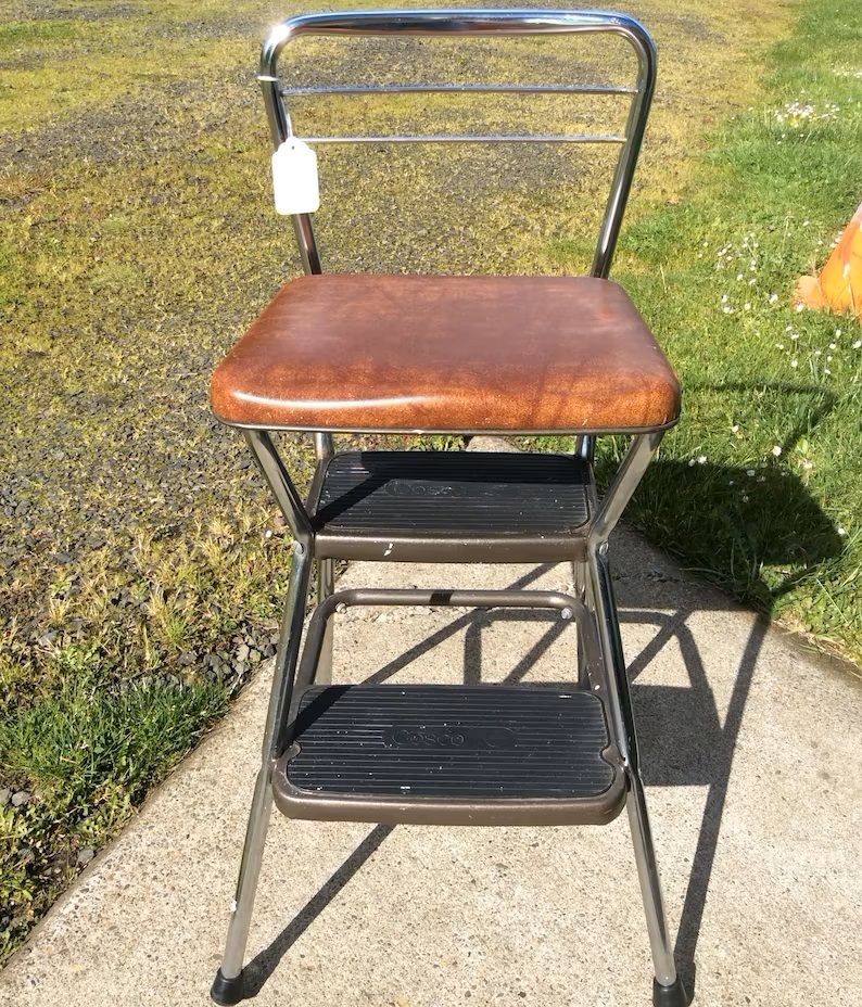 Brown and Metal Cosco Step Stool Chair