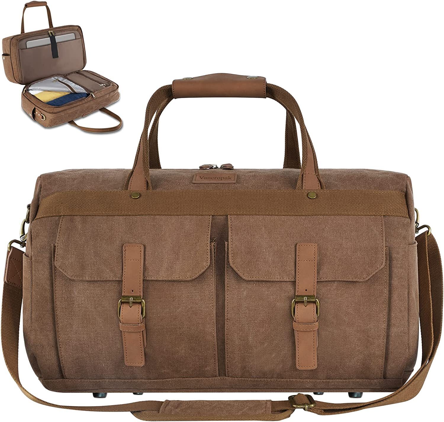 Brown Canvas Duffle Bag With Laptop Compartment