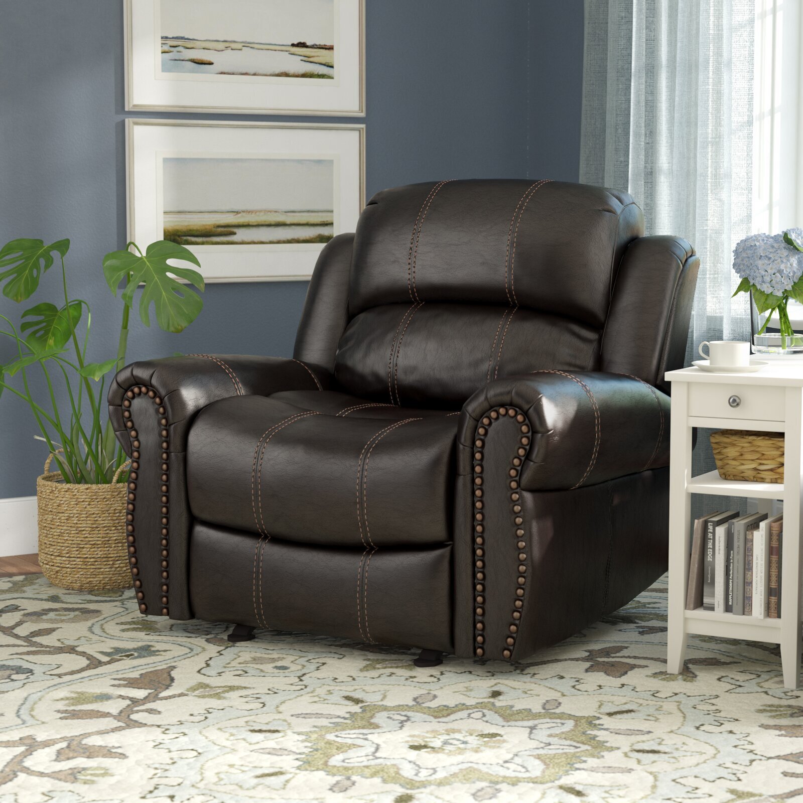 Brown Faux Leather Manual Glider Recliner