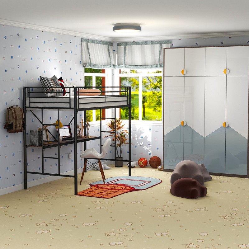 Brunk Twin Platform Loft Bed with Built-in-Desk by Viv + Rae™