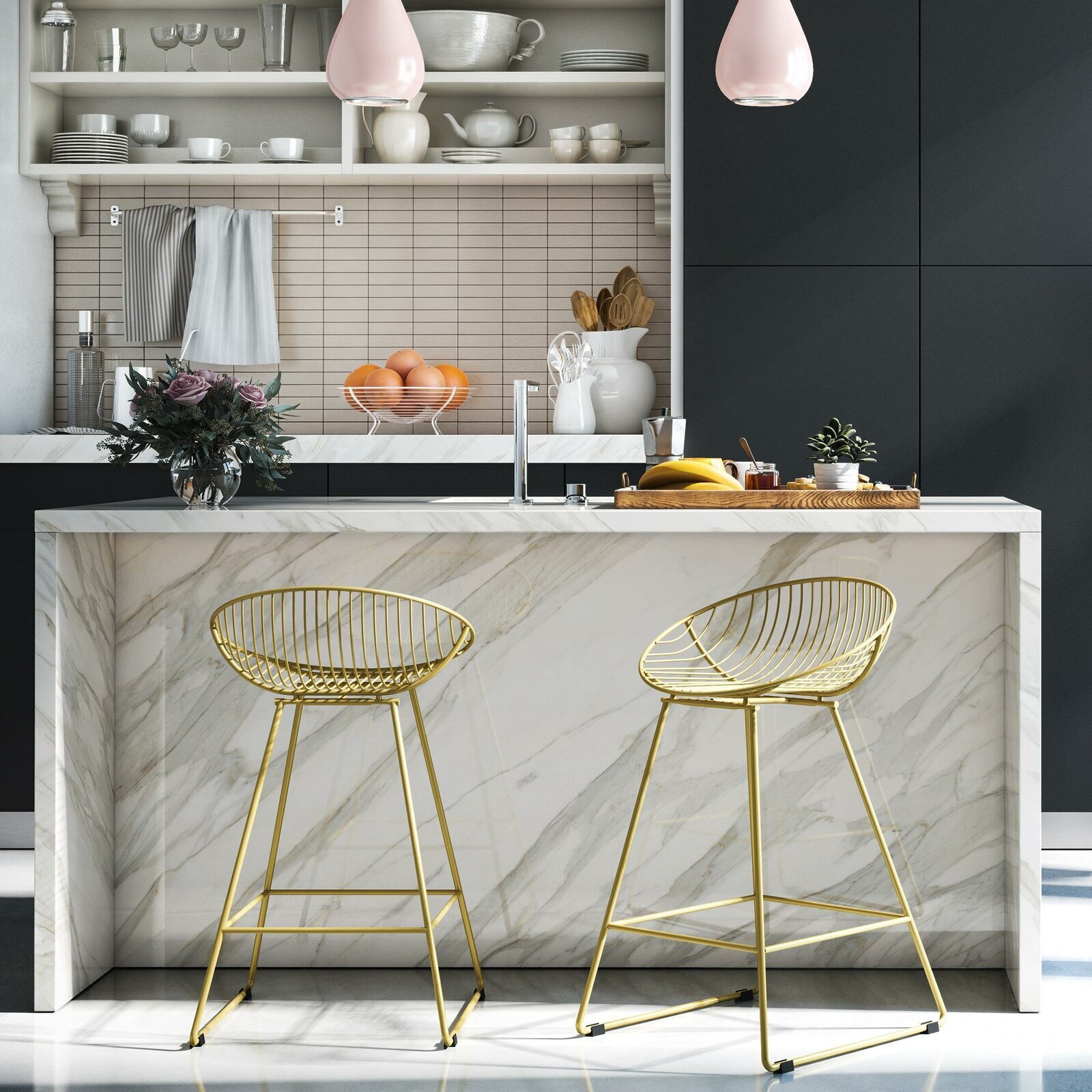 Brushed Brass Wire Bar Stools