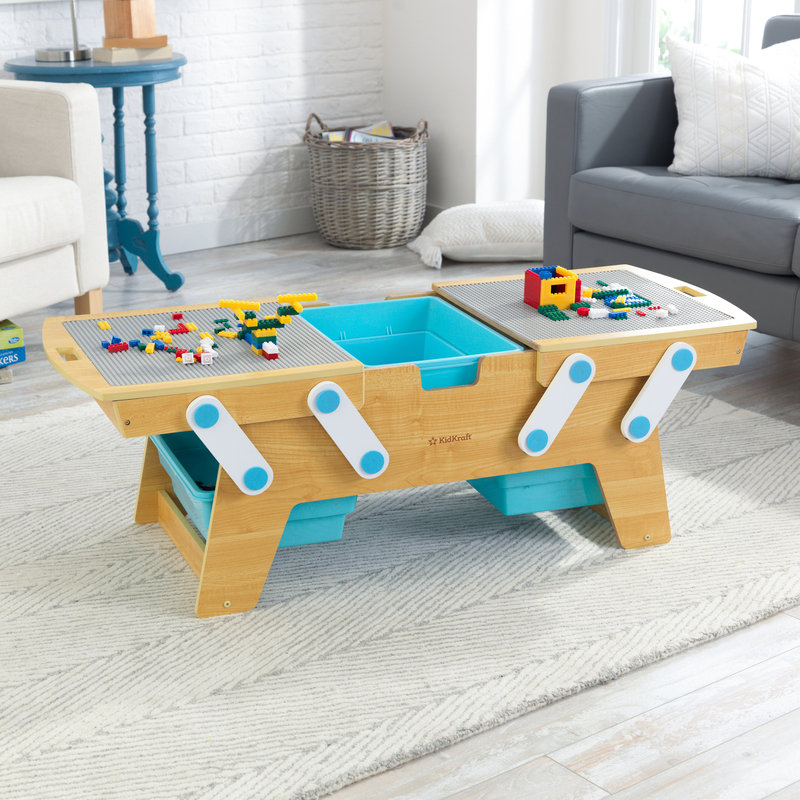 Building Bricks Play N Store Wooden Table, Kids Activity Table, Natural