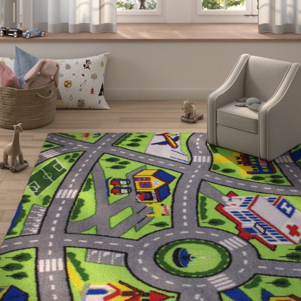 Children's Kids Rugs Town Road Map City Cars Toy Rug Play Village Mat 140x200cm 