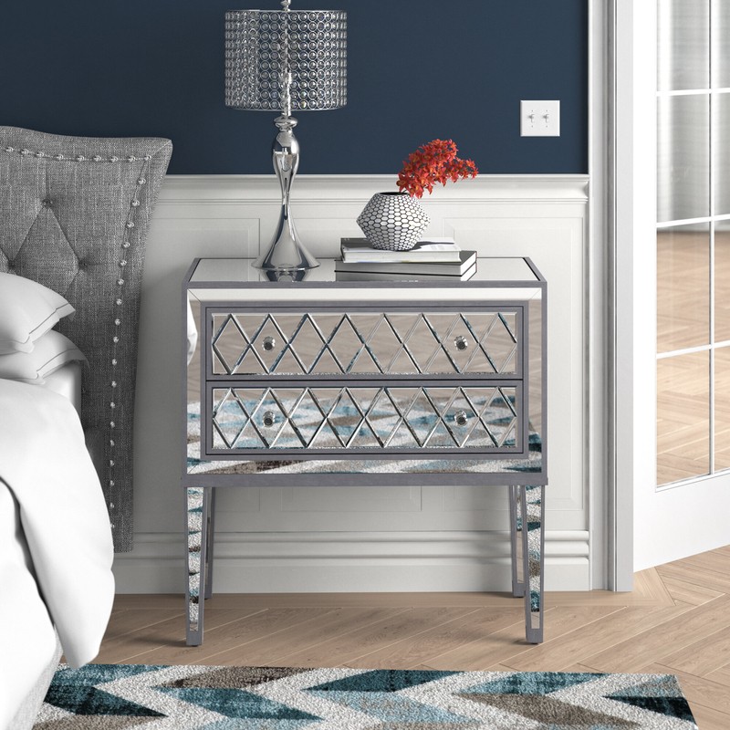 Cain 34'' Tall 2 - Drawer Nightstand in Antique Silver