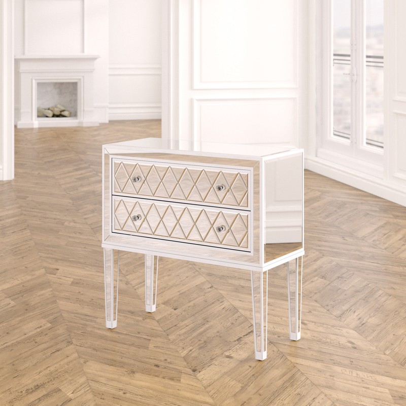 Cain 34'' Tall 2 - Drawer Nightstand in Antique Silver