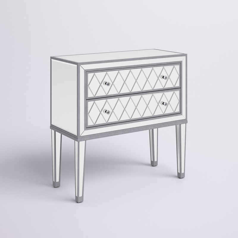 Cain 34'' Tall 2 - Drawer Nightstand in Antique Silver