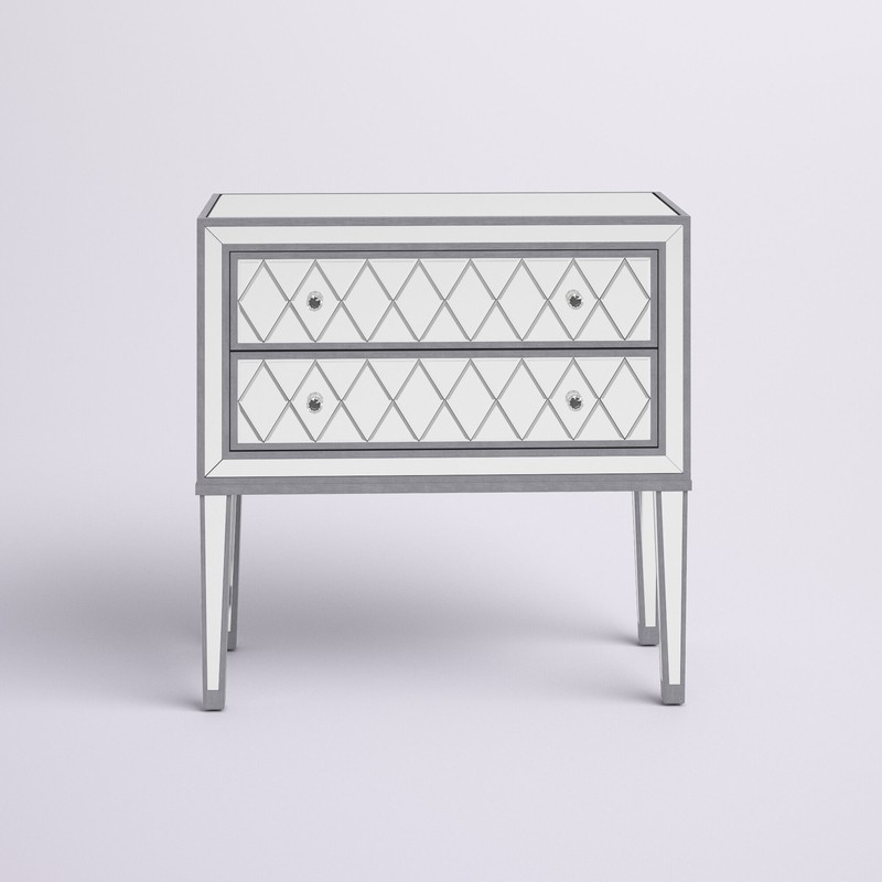Cain 34'' Tall 2 - Drawer Nightstand in Antique Silver
