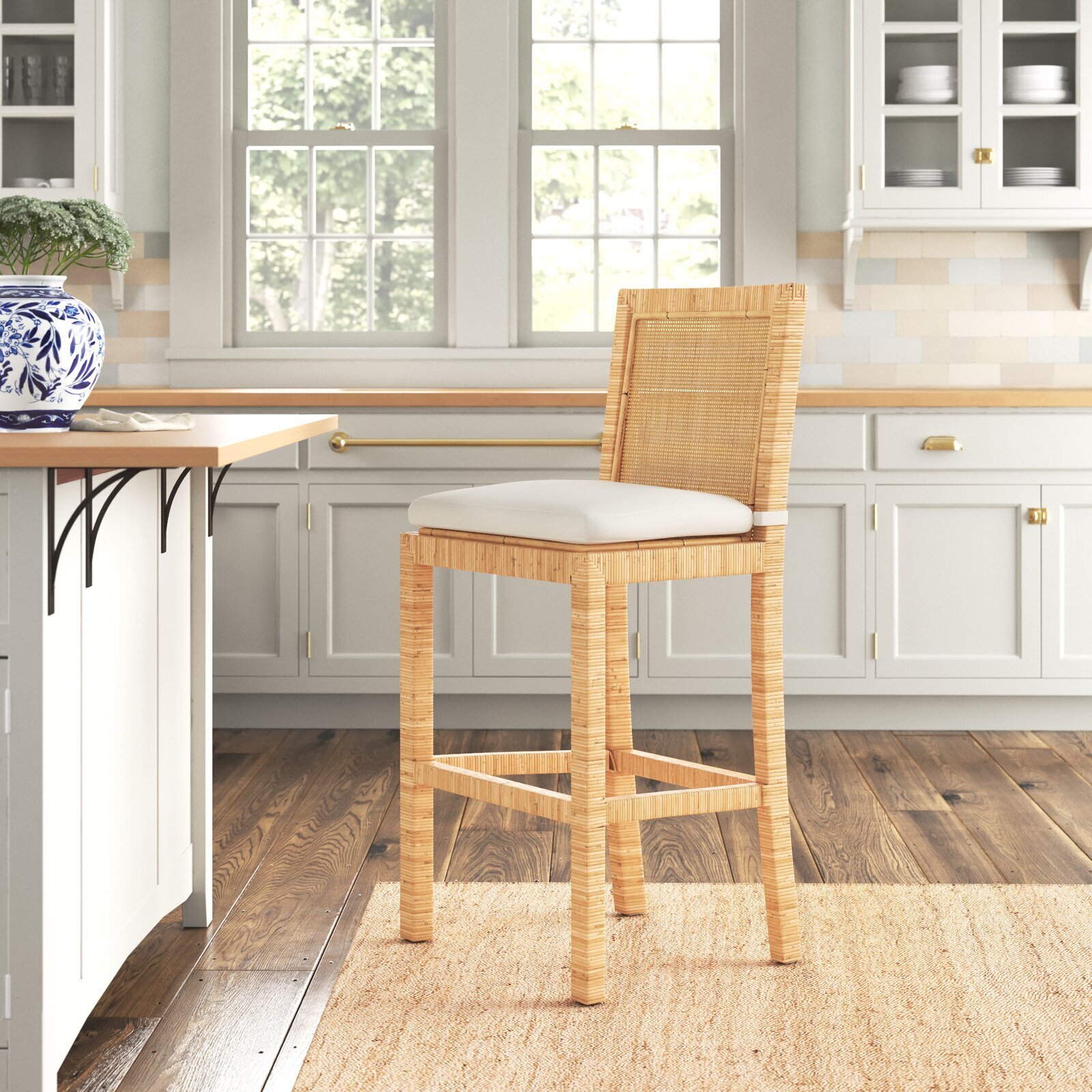 Cane bar stool with accents