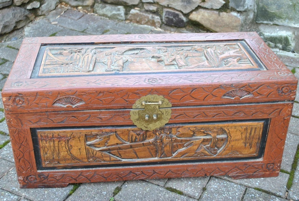 Carved oriental trunk chest