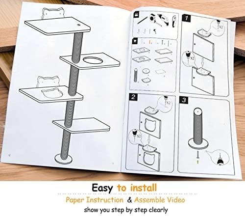 Cat Tree Wall Mounted Tall Scratching Post for Indoor Cats Climbing Tower Activity Wood Cat Wall Furniture 73 inch