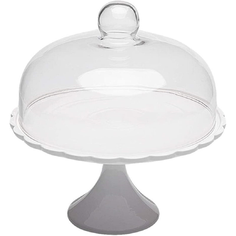 Ceramic White Cake Stand With Glass Dome