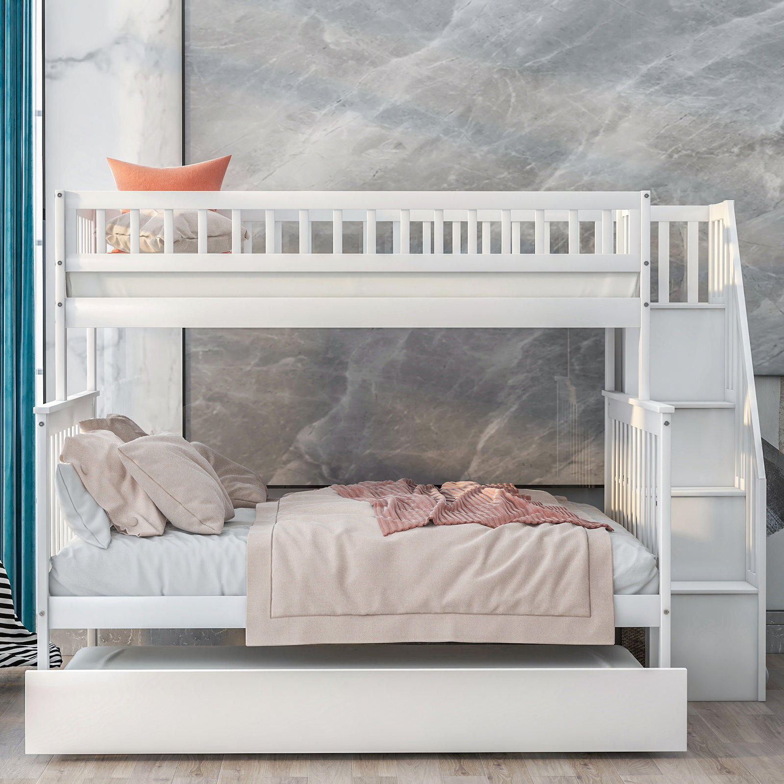 Charming Triple Bunk Bed With Trundle