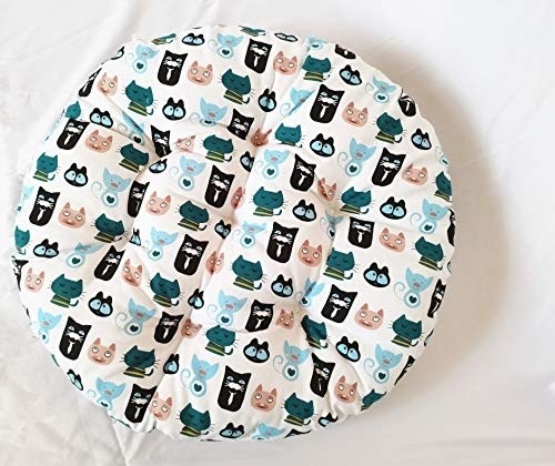 CHEOALFA 22x22 (Set of 2) Round Floor Pillow Japanese Futon Chair Pad Tatami Floor Cushion for Living Room Balcony Outdoor Children‘s Play Area etc. (Cats, 22x22inch)