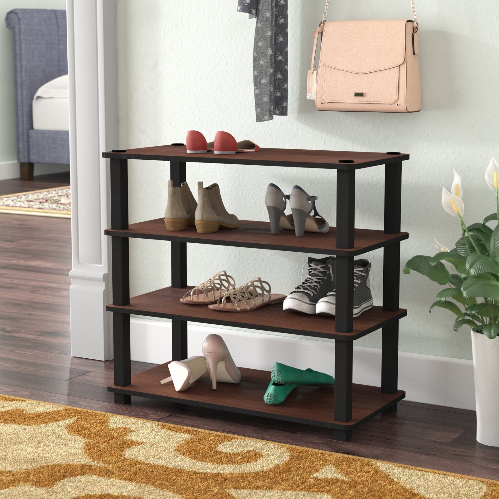 Cherry wood shoe rack in two finishes