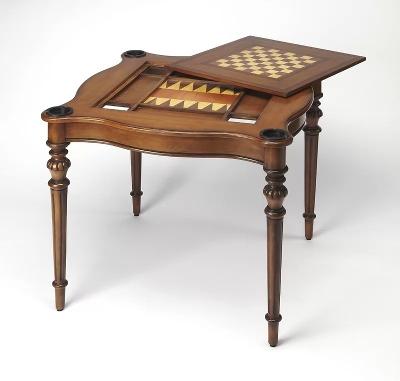 Chess Backgammon Table With Built in Cup Holders