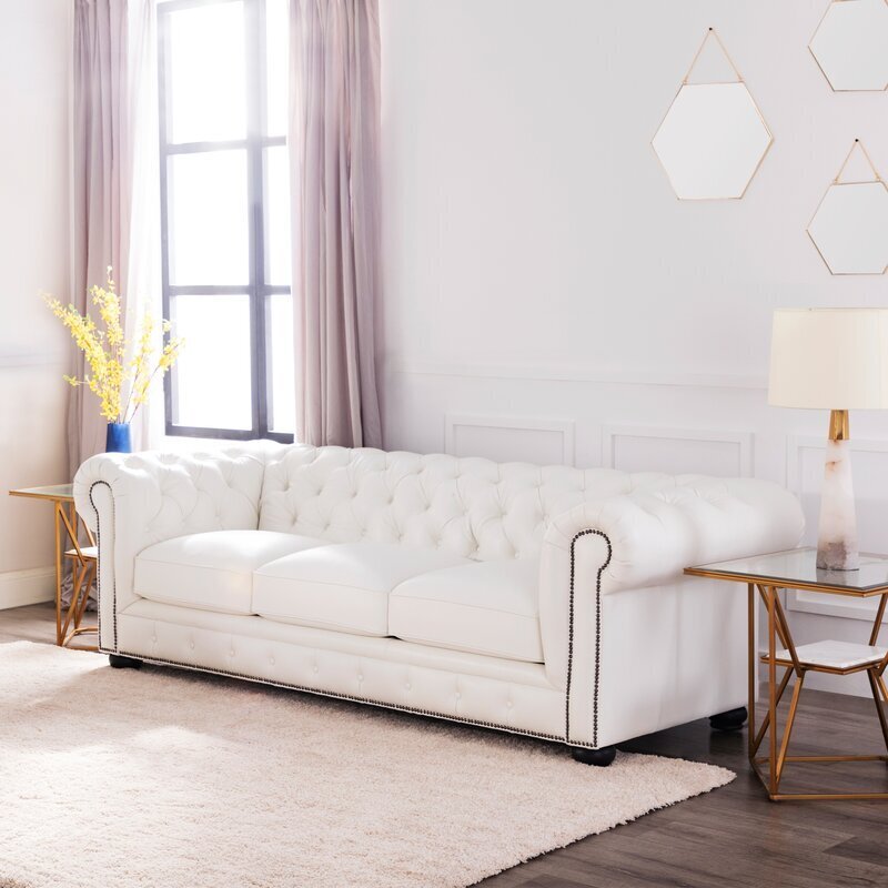 Chesterfield White Leather Couch