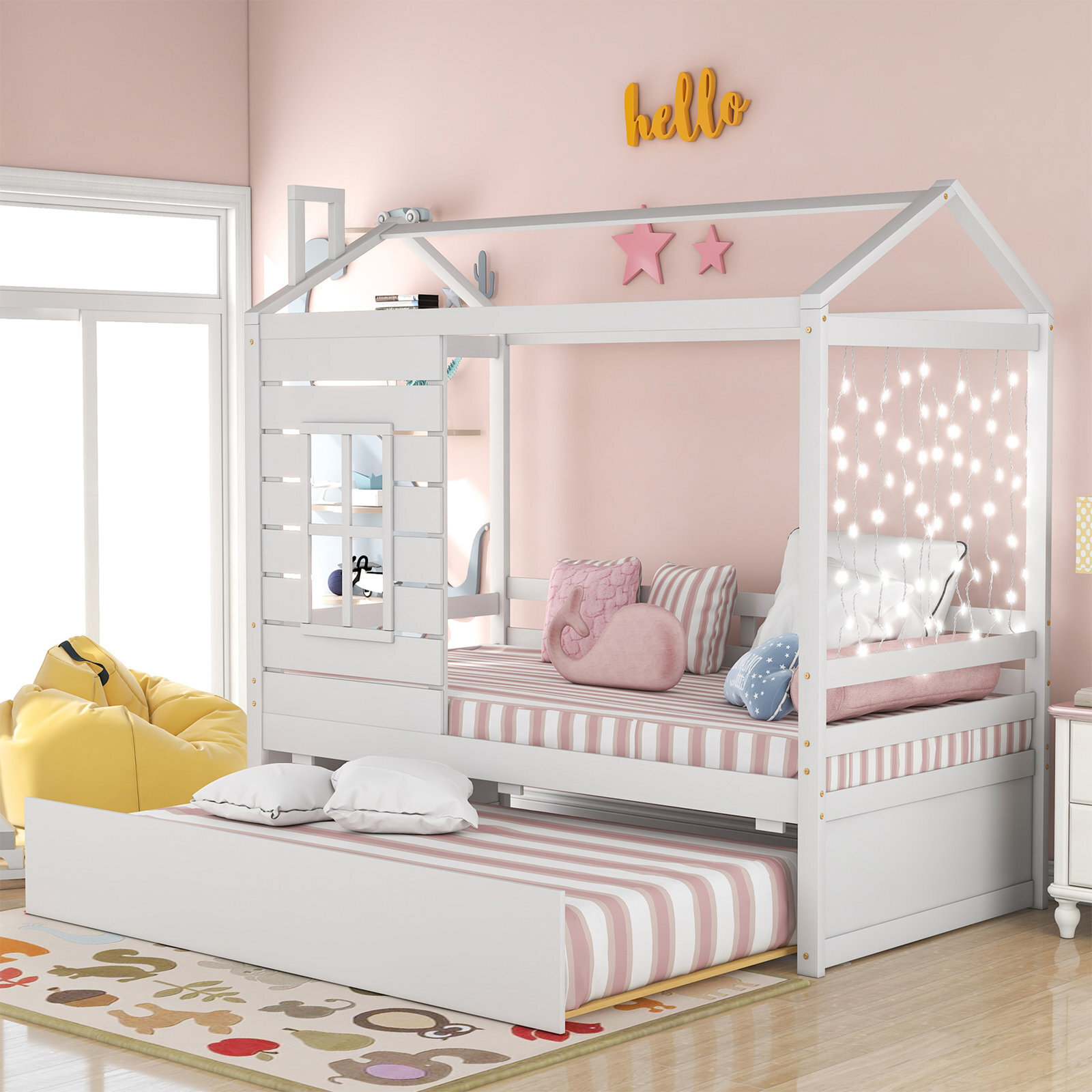 Children’s House Shaped Canopy Daybed With Trundle