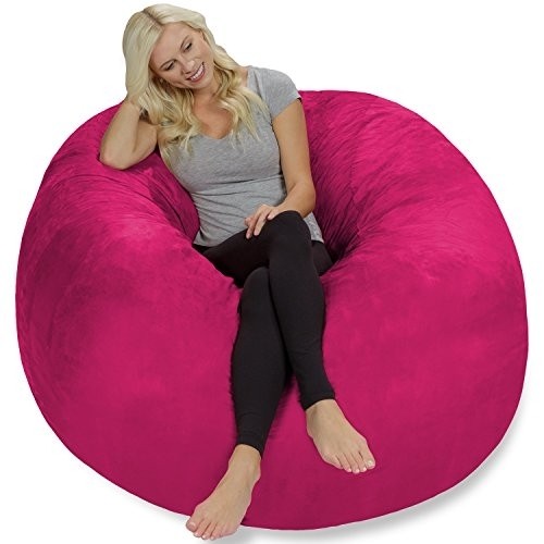 Chill Sack Bean Bag Chair: Giant 5' Memory Foam Furniture Bean Bag - Big Sofa with Soft Micro Fiber Cover - Pink