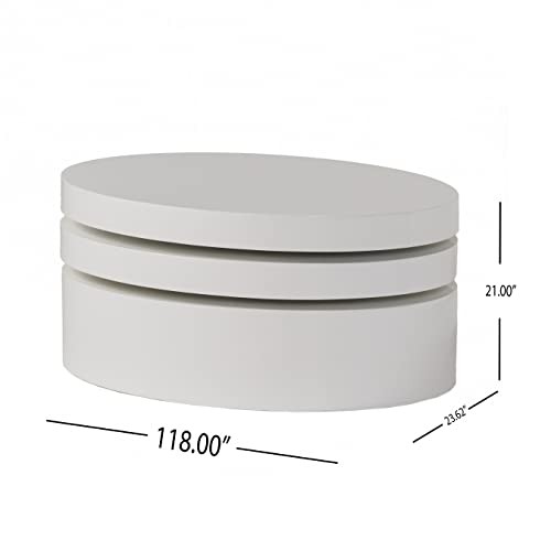 Christopher Knight Home CKH Small Oval Mod Rotatable Coffee Table, Glossy White