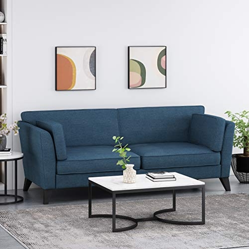 Christopher Knight Home Lorraine Contemporary 3 Seater Fabric Sofa, Navy Blue + Dark Brown
