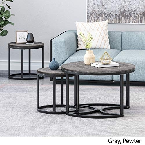 Christopher Knight Home Roberta Coffee Table Set, Gray, Pewter