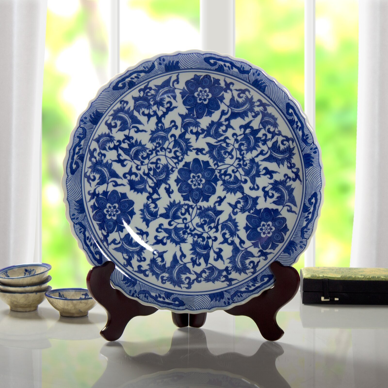 Classic Blue and White Floral Motif Ceramic Wall Plates