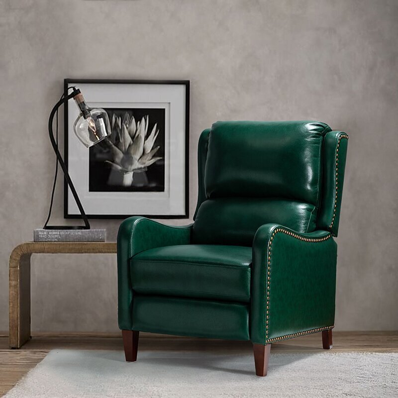 Classic wingback silhouette leather recliner