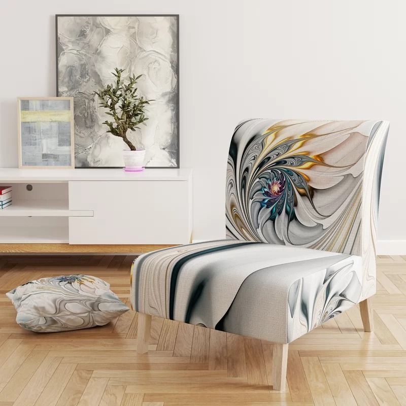 Classy Ivory Floral Upholstered Chair 