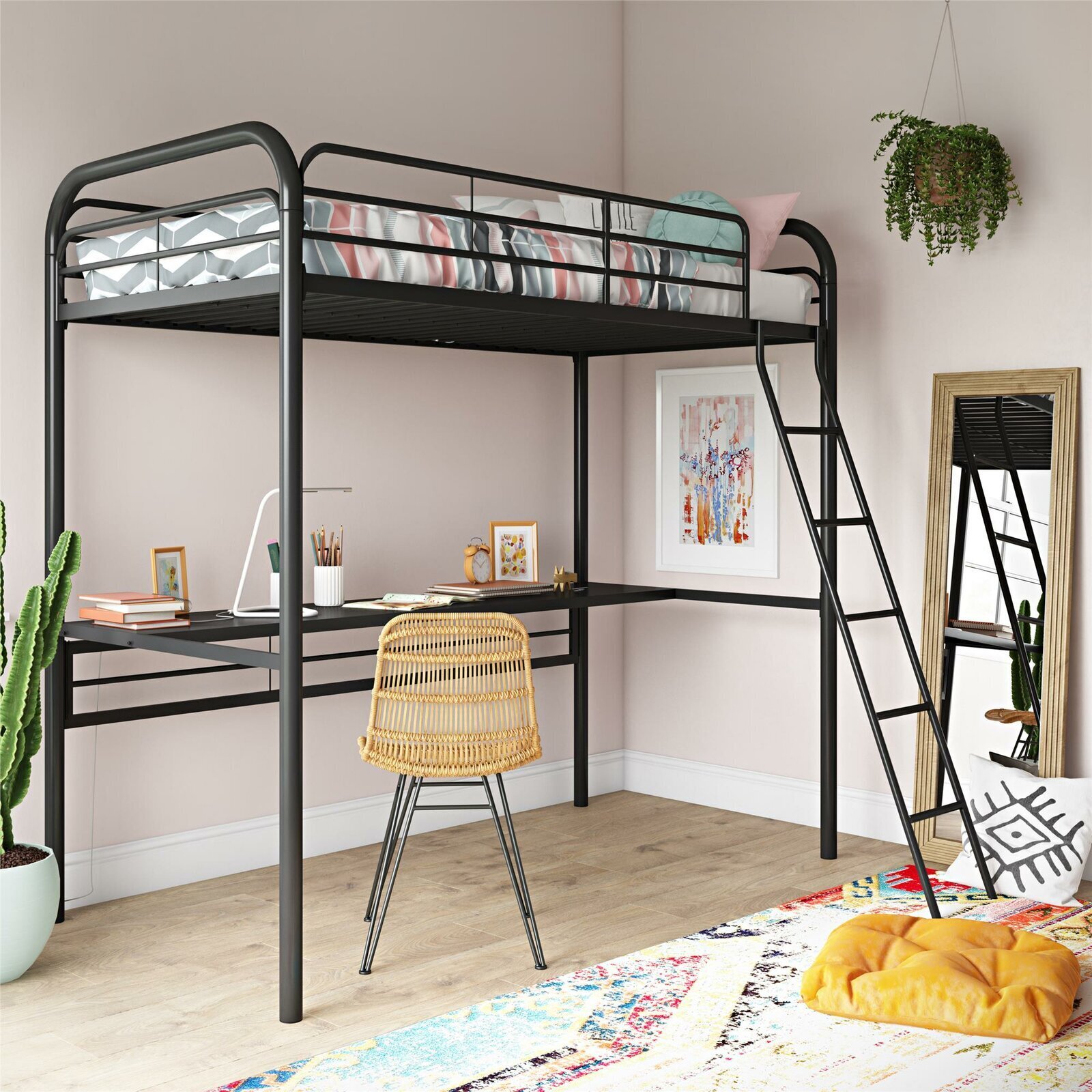 Clean, Stylish Loft Bed With Desk