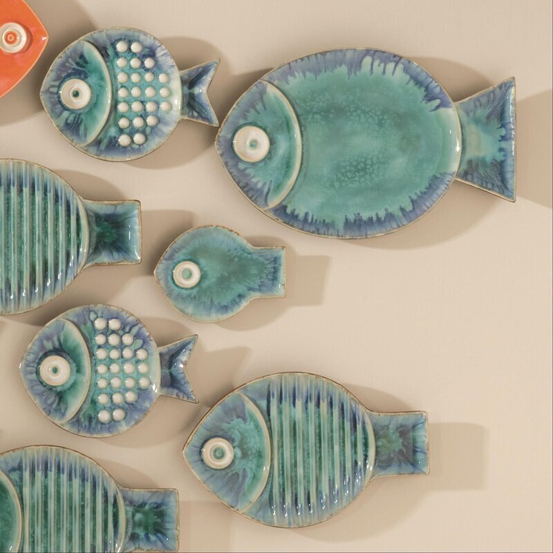Coastal Inspired Glossy Teal Fish Plate