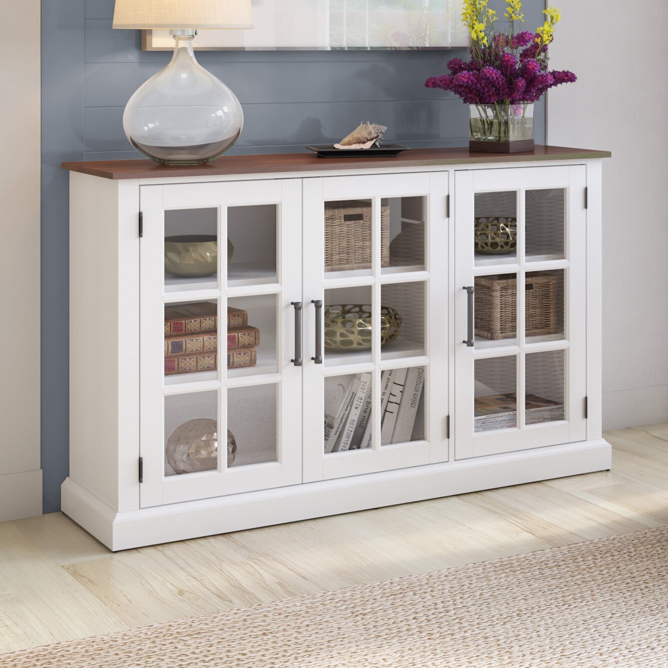 Coastal Style Sideboard with Glass Doors