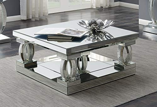 Coaster Home Furnishings Avonlea Square Lower Shelf Clear Mirror Coffee Table, Silver