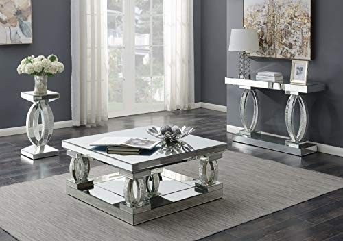 Coaster Home Furnishings Avonlea Square Lower Shelf Clear Mirror Coffee Table, Silver