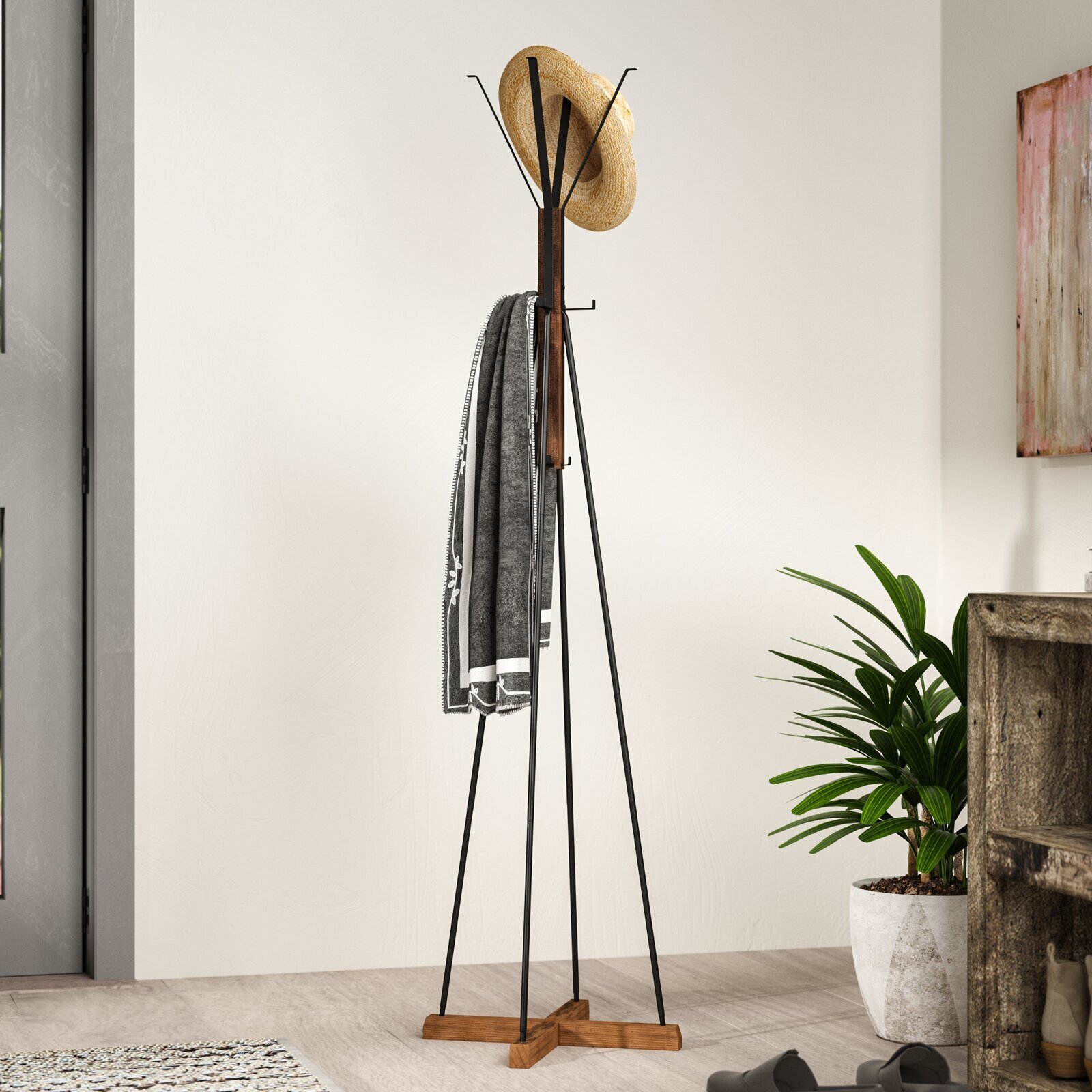 Coat Stand With Umbrella Holder and Open Base