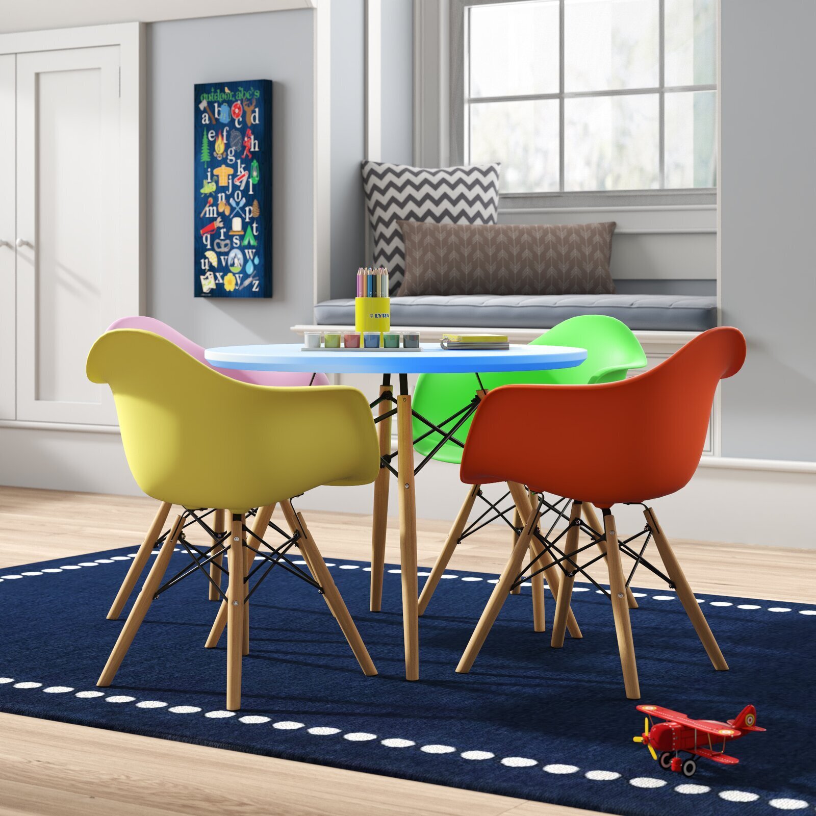 Colorful Bucket Seats and Round Table