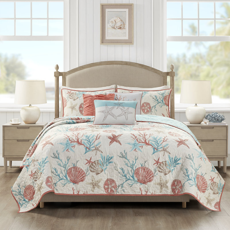 Colorful coral coverlet set