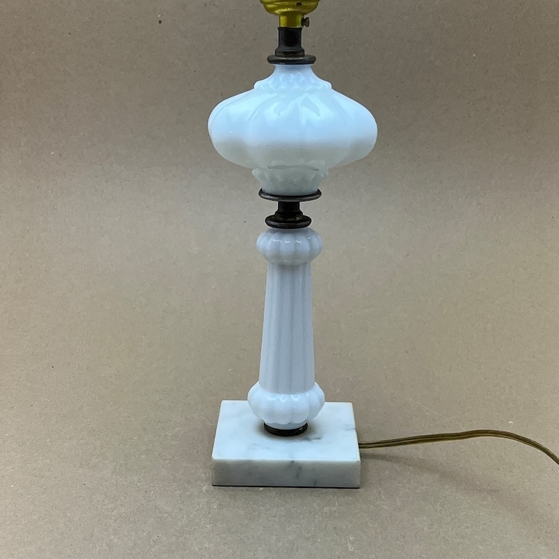 Column Antique Milk Glass Lamp