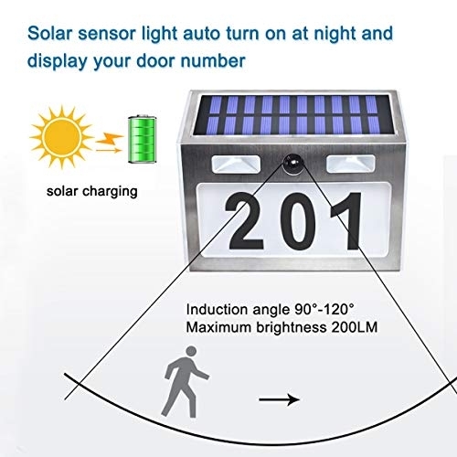 Comboss Solar House Number Plaque Light with 200LM Motion Sensor LED Light Address Number for Home Garden, Customized Letter & Number