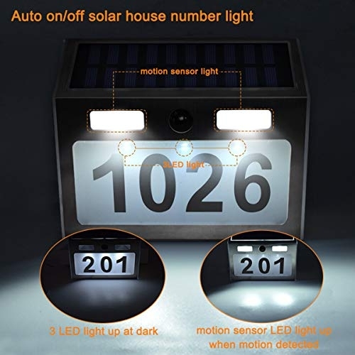 Comboss Solar House Number Plaque Light with 200LM Motion Sensor LED Light Address Number for Home Garden, Customized Letter & Number